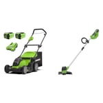 Greenworks 40V Cordless Lawn Mower 41cm (16") with 2x 2Ah batteries and charger - 2504707UC & Greenworks 40V Cordless String Trimmer (Front-mount motor) - Battery and charger not included - 2101507