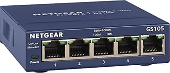 NETGEAR (GS105) Switch Ethernet 5 Ports RJ45 Métal Gigabit (10/100/1000), switch RJ45 Métal, Positionnement sur un bureau ou un mur, Protection ProSAFE, Garantie à Vie Idéal pour les PME et TPE