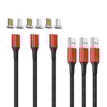 Netdot Gen10 Micro Usb & Usb-C Câble De Charge Rapide Magnétique Tressé En Nylon Avec Del Latérale Compatible Avec Périphérique Android (1M/3 Paquet Rouge)[X2641]