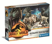 Clementoni 19289 Science&Play Jurassic World-Dino 2 in 1 Triceratop + Velociraptor-Science Kids 6 Years, Kit Toy, Realistic Dinosaur, Excavate and Assemble Fossils, Multicolour, 7 x 35 x 26