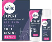 Veet Expert Hair Removal Cream Kit,Full Bikini,Cream & Multi Benefit Foam,2x50ml