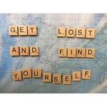 Wee Blue Coo Get Lost Find Yourself Travel Scrabble Art Print Poster Wall Decor 12X16 Inch