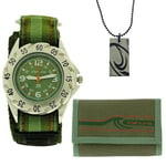 Kahuna Green Easy Fasten Watch, Wallet & Beads Necklace Boys Gift Set WITH BOX 