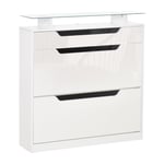 Shoe Cabinet with 3 Drawers Storage Cupboard with Flip Door Glass