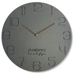 FLEXISTYLE Grande Horloge Murale sans Bruit de tic-tac Eco Gris 50 cm pour Salon, Chambre à Coucher, fabriquée en Europe