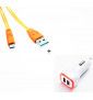 Pack Chargeur Voiture Pour Iphone Se 2020 Lightning (Cable Smiley + Double Adaptateur Led Allume Cigare) Apple - Orange