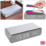 Digital Alarm Clock Wireless Charger Dock Mirror Face Clock with Thermometer 5W