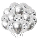 Confetti Balloons & Chrome Glitter Baloons 12" Inches For Party Decorations Wedding, Baby Shower,Birthday, Valentines Day Silver Color Pack of 10