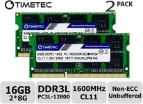 Timetec Hynix IC 16GB Kit (2x8GB) DDR3L 1600MHz PC3-12800 Unbuffered Non-ECC 1.35V CL11 2Rx8 Dual Rank 204 Pin SODIMM Ordinateur Portable Mémoire RAM Module Upgrade (16GB Kit (2x8GB))