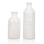 TERESA'S COLLECTIONS White Rustic Ceramic Vase for Flowers Set of 2, Decorative Stoneware Distressed Vase for Pampas Grass, Farmhouse Vase for Living Room, Bedroom and Mantel, 18.3cm & 24.8cm Tall