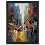New York City Street Taxi Traffic Modern Cityscape Artwork Framed Wall Art Print A4