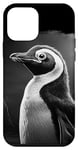 Coque pour iPhone 12 mini noir blanc pingouin oiseau réaliste portrait zoo animal art