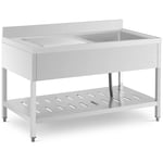 Royal Catering Évier professionnel - 1 bac Acier inoxydable 140 x 70 cm RCSSS-140X70-S