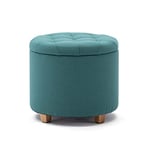HNNHome Ottoman Rond en Lin avec Coffre de Rangement, Pouf, Tabouret, avec siège/Couvercle rembourré Amovible, pour Salon, Coiffeuse, Chambre, Entrée - 45 cm de diamètre - Vert Clair
