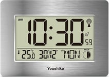 Youshiko Radio Controlled Wall Clock (Official UK Version) Large Screen LCD Sile