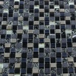 Luxury Black, Grey & Diamond Glass, Stone & Steel Mosaic Wall Tiles Sheet 8mm