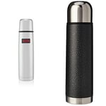 Thermos 184137 Light and Compact Flask, Stainless Steel, 1.0 L & 187011 ThermoCafé Stainless Steel Flask, Hammertone Grey, 500 ml