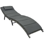 Helloshop26 - Transat chaise longue bain de soleil lit de jardin terrasse meuble d'extérieur pliable avec coussin résine tressée gris - Gris