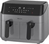Emtronics EMAFDD9LGR Dual Air Fryer Extra Large Family Size Double XL 9 Litre wi