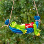 TIED RIBBONS Frog on Hammock Garden Ornaments Collectible Figurine - Statue Cute Creative Funny Green Frog Sculpture for Home Desk Bathroom Garden Decoration Indoor Outdoor Gifts