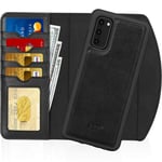 Fyy Samsung Galaxy S20 Case, 2-in-1 Magnetic Detachable Shockproof Wallet Phone Case Cover [Wireless Charging Support] with Card Holder for Samsung Galaxy S20/S20 5G 6.2" (2020) Black