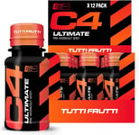 C4 Ultimate Pre-Workout Shot | Tutti Frutti Flavour Energy Shots, 12 X 60Ml Bott
