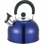 BLUE STAINLESS STEEL HOME CAMPING GAS HOB WHISTLING KETTLE 2.5 LITRE TRAVEL