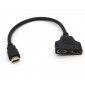 Adaptateur 2 ports Cable HDMI pour Mac et PC Television TV Console Gold 3D FULL HD 4K Ecran 1080p Rallonge (NOIR)