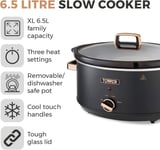 Slow Cooker By Tower T16043BLK Cavaletto 6.5L, 3 Heats , Cool Touch Black & RG