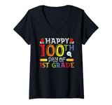 Womens 100th Day of 1st Grade Teachers Kid Child 100 Days School V-Neck T-Shirt