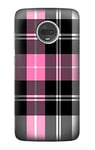Pink Plaid Pattern Case Cover For Motorola Moto G7, Moto G7 Plus