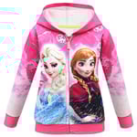 Frozen 3-8 år Barn Flickor Rock Kappa Med Luva Hoodies Dragkedja Långärmad Jacka Jumper Pullover Toppar[HK] Rose Red 5-6 Years
