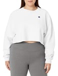 Champion Women's Reverse Weave Cropped Cut Off Crew Sweatshirt, White-549302, Medium