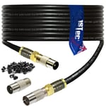 1STec 5m Digital TV Male to M/Female Gold Plated F-Connector Cable for FreeView HD Freesat BT YouView Satellite Dish or Rooftop Aerial to Wall Box Plug or Socket Lead (5 Metre, Black)