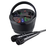 Groov-e Karaoke Boombox - Portable Karaoke Machine with CD Player, Bluetooth, LED Lights, Echo Control - Includes 2 Microphones & 10-Track Karaoke CD - Battery or Mains Powered - Black