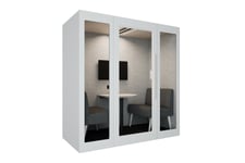 Beltton Mötesbås Pod Two H225 x B215 D105 cm Inbyggd 32" ViewFinity S6 QHD-skärm och Jabra 180°-kamera med förinstallerade kablar extra medieport. VESA-montering. Glacier White