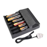 TrustFire 18650 Smart Battery Charger Universal Intelligent 6 Slot Charger Fast Charging for Rechargeable Li-ion Lithium 3.7V 18650 18500 18350 17670 16340 14650 14500 10440 Ni-Mh 1.2V AA AAA UK Plug