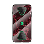 Case for Xiaomi Black Shark 3 Case,Marble Clear Tempered Glass Case Soft Silicone Phone Cover Case Suitable for Xiaomi Black Shark 3-Red