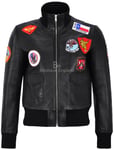 Top Gun Black Ladies Jet Fighter Bomber Navy Air Force Fur Pilot Leather Jacket