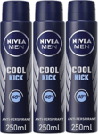 Nivea Men Cool Kick Anti-Perspirant Deodorant Spray, 250ml  x 3