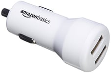 Amazon Basics - Chargeur de voiture avec double port USB, 4,8 A, 24 W, pour appareils Apple et Android, blanc, lot de 4