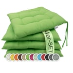 Set med 4 stolsdynor 40x40cm fyrkantiga gröna sittdynor med band