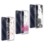 LYZXMY Case for Alcatel 1S 2021 (6.52") [3 pieces] Backcover Transparent Silicone Soft TPU Bumper Cover Flexible Gel Shell Skin Protector Case, Love + Red Flower + Black Flower