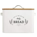 Baie Maison Boîte à pain extra large blanche de ferme pour comptoir de cuisine – Support de boîte à pain pour plus de 2 pains – Boîte de rangement à pain rustique en métal vintage pour comptoir