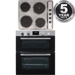 SIA 60cm Stainless Steel Double Built Under Fan Oven & 4 Zone Plate Electric Hob