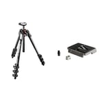 Manfrotto MT190CXPRO4, 190 Carbon Fibre 4 Section Tripod with Horizontal Column & 200PL, Quick Release Plate with 1/4 Inch Screw, Compatible with DSLR, Compact System Camera, Mirrorless