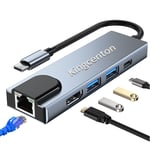 Hub Usb C Ethernet 5en1,Adaptateur Usb C HDMI RJ45, Kingcenton Hub USB C 5 en 1 Dock USB Type C avec Ethernet 100M HDMI 4K USB 3.0 port de chargement PD2.0