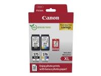 Canon PG-575XL/CL-576XL Photo Paper Value Pack - 2-pack - Lång livslängd - svart, färg (cyan, magenta, gul) - original - hängande låda - bläckpatron/papperssats - för PIXMA TR4750i, TR4751i, TS3550i, TS3551i
