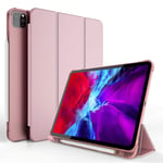 MadeRy Case for iPad Pro 11 2020 & 2018, Ultra Slim Soft TPU Back Cover with Pencil Holder and Trifold Stand, Auto Sleep/Wake, Rose Gold