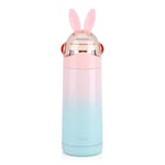 350ML Mini Vacuum Insulated Water Bottle, Cute Rabbit Shaped Kids Stainless Steel Vacuum Insulated Mug Hot Water Bottle Travel Cup (Pink + Green)